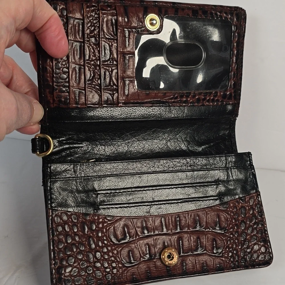 Brahmin Ady Tuscan Collection Wallet Black Leather Brown Croc Embossed Trim